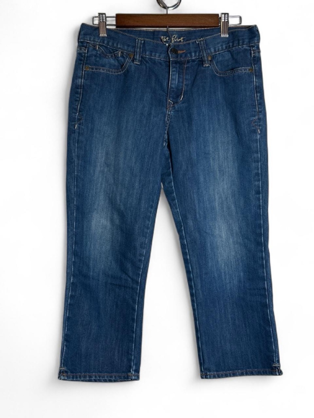 Old Navy The Flirt mid-rise blue denim jeans Sz 6 Capri Length 21” inseam